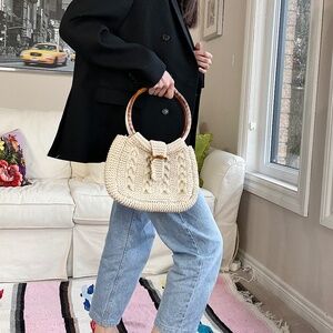 Handmade knit bag with mini hoop handles